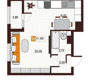 1-к квартира, вторичка, 42м2, 5/17 этаж