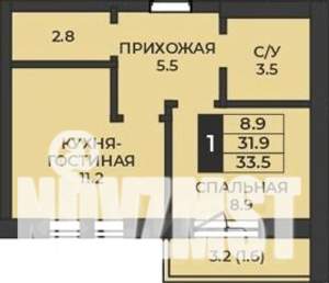 1-к квартира, строящийся дом, 34м2, 4/7 этаж