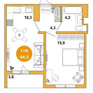 1-к квартира, вторичка, 45м2, 5/17 этаж