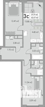 3-к квартира, вторичка, 62м2, 6/10 этаж