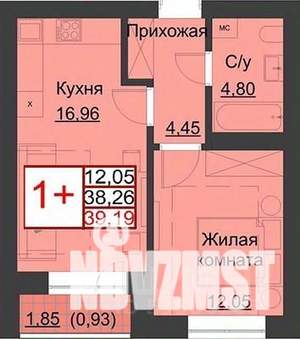 1-к квартира, строящийся дом, 39м2, 2/5 этаж