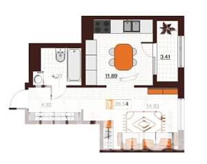 1-к квартира, вторичка, 40м2, 1/17 этаж