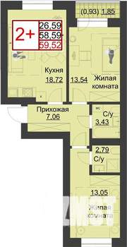 1-к квартира, строящийся дом, 60м2, 2/5 этаж