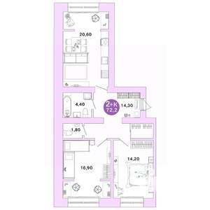2-к квартира, вторичка, 72м2, 4/4 этаж