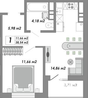 1-к квартира, строящийся дом, 39м2, 12/17 этаж