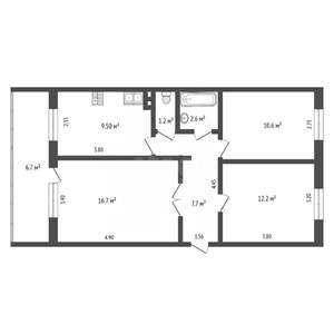 3-к квартира, вторичка, 61м2, 4/5 этаж