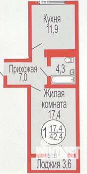 1-к квартира, вторичка, 42м2, 6/18 этаж