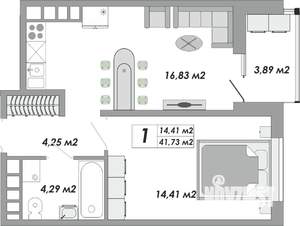 1-к квартира, строящийся дом, 42м2, 11/12 этаж