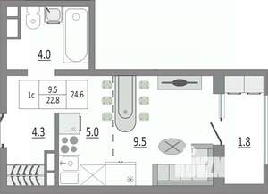 1-к квартира, вторичка, 26м2, 1/18 этаж