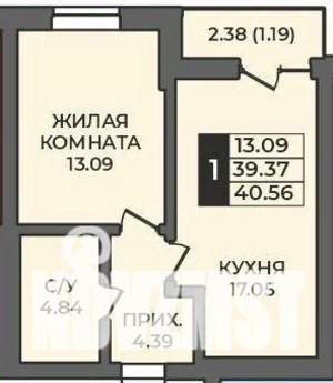 1-к квартира, вторичка, 41м2, 9/12 этаж