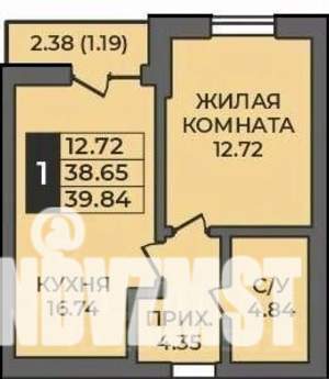 1-к квартира, вторичка, 40м2, 1/12 этаж