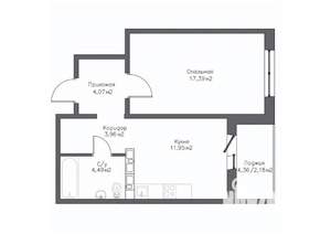 1-к квартира, сданный дом, 44м2, 10/20 этаж