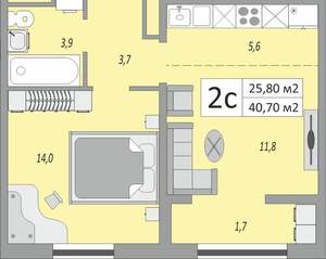 2-к квартира, вторичка, 41м2, 16/17 этаж