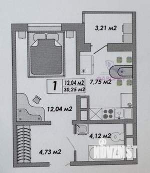 1-к квартира, вторичка, 30м2, 7/15 этаж