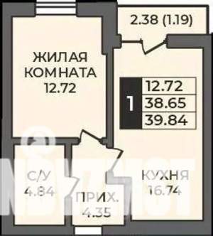 1-к квартира, строящийся дом, 40м2, 3/12 этаж