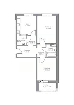 2-к квартира, вторичка, 62м2, 10/17 этаж