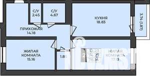 2-к квартира, строящийся дом, 76м2, 2/9 этаж