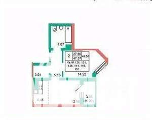 2-к квартира, вторичка, 51м2, 8/17 этаж