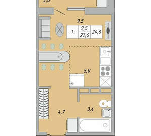 Студия квартира, вторичка, 27м2, 1/24 этаж