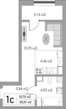 1-к квартира, вторичка, 28м2, 6/10 этаж