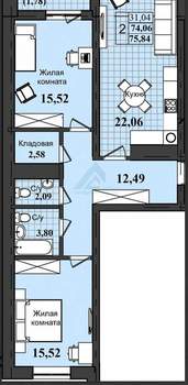 2-к квартира, вторичка, 77м2, 5/11 этаж