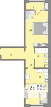 2-к квартира, строящийся дом, 48м2, 1/24 этаж