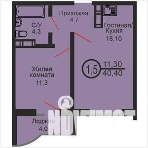 1-к квартира, вторичка, 40м2, 2/17 этаж