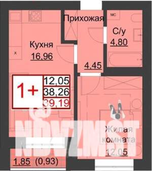 1-к квартира, строящийся дом, 39м2, 3/5 этаж