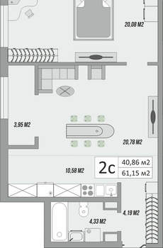 2-к квартира, вторичка, 61м2, 4/9 этаж