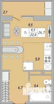 1-к квартира, вторичка, 25м2, 1/24 этаж