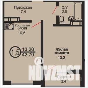 1-к квартира, вторичка, 43м2, 15/17 этаж