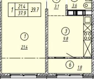 2-к квартира, вторичка, 40м2, 13/17 этаж