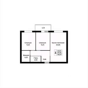 3-к квартира, вторичка, 42м2, 2/15 этаж