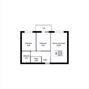3-к квартира, вторичка, 42м2, 6/15 этаж