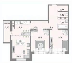 1-к квартира, вторичка, 28м2, 1/26 этаж