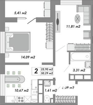 2-к квартира, строящийся дом, 50м2, 10/17 этаж