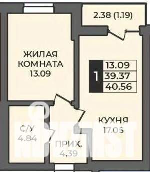 1-к квартира, строящийся дом, 41м2, 1/12 этаж