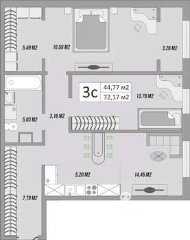 3-к квартира, строящийся дом, 75м2, 1/9 этаж