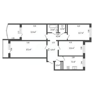 4-к квартира, вторичка, 78м2, 2/9 этаж