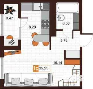 Студия квартира, вторичка, 35м2, 14/18 этаж