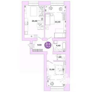 2-к квартира, вторичка, 74м2, 1/4 этаж