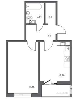1-к квартира, сданный дом, 44м2, 9/20 этаж
