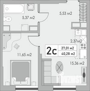2-к квартира, строящийся дом, 40м2, 2/10 этаж
