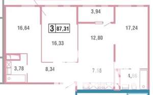 4-к квартира, вторичка, 87м2, 7/18 этаж