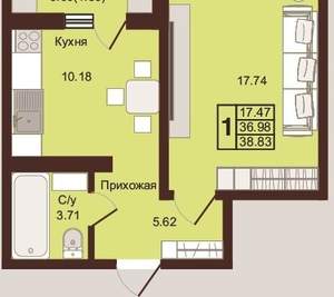 1-к квартира, вторичка, 39м2, 5/16 этаж