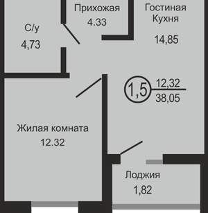 1-к квартира, вторичка, 38м2, 12/18 этаж