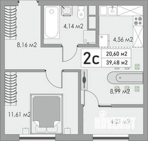 2-к квартира, строящийся дом, 39м2, 8/10 этаж