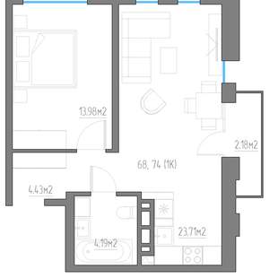 1-к квартира, вторичка, 48м2, 4/11 этаж