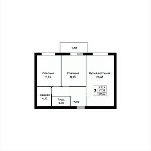 3-к квартира, строящийся дом, 58м2, 11/15 этаж
