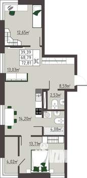 3-к квартира, вторичка, 73м2, 6/13 этаж